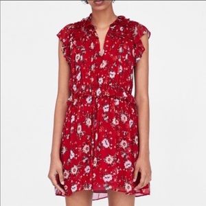 ✨ Zara Red Floral Ruffle Dress